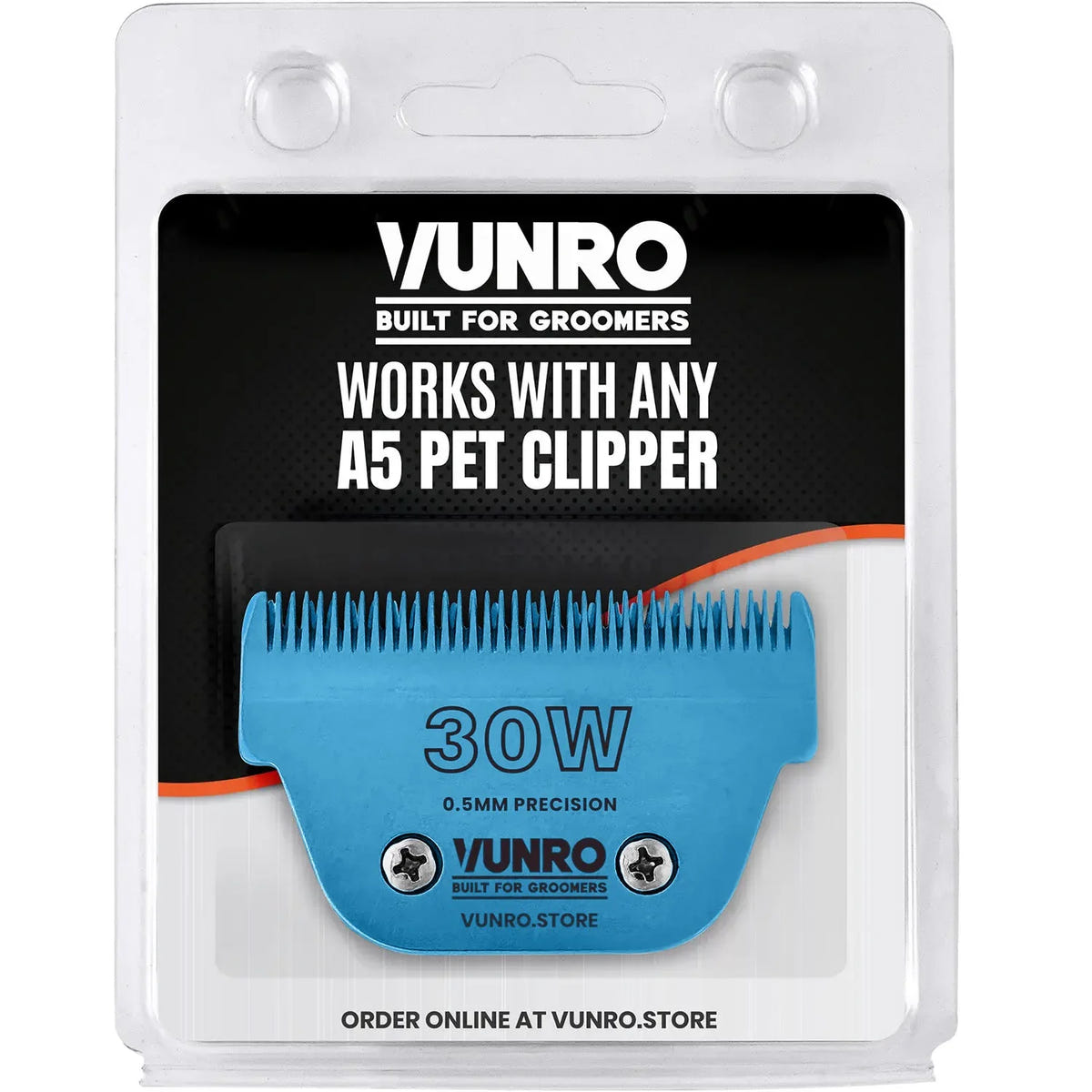 VUNRO 30W Wide Blue Steel dog clipper blade retail pack
